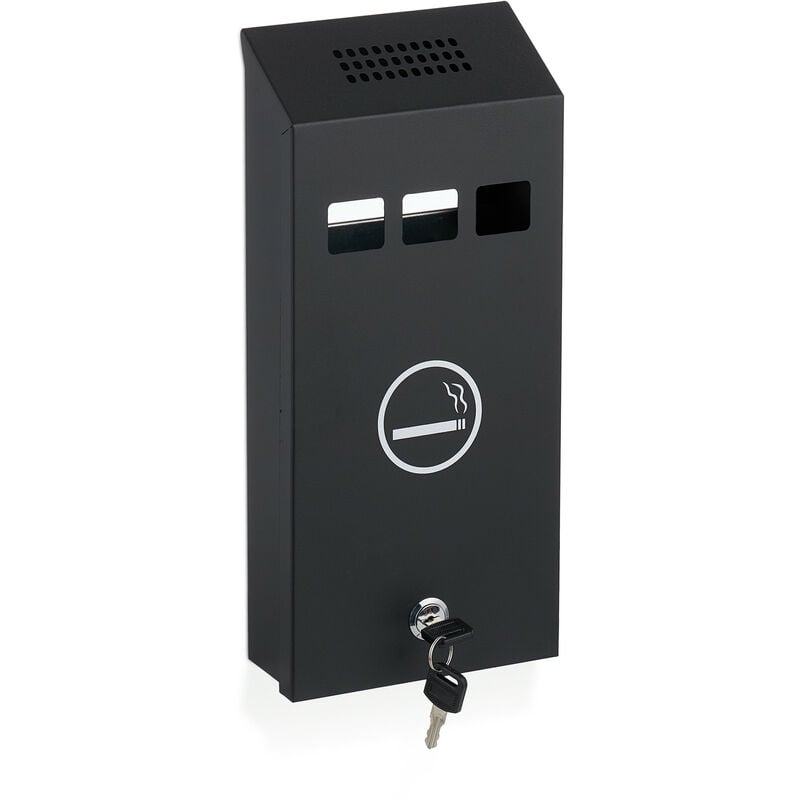 foto del prodotto relaxdays posacenere da muro per esterno, ceneriera con chiave, contenitore interno rimovibile, 32,5 x 15 x 6 cm, nero