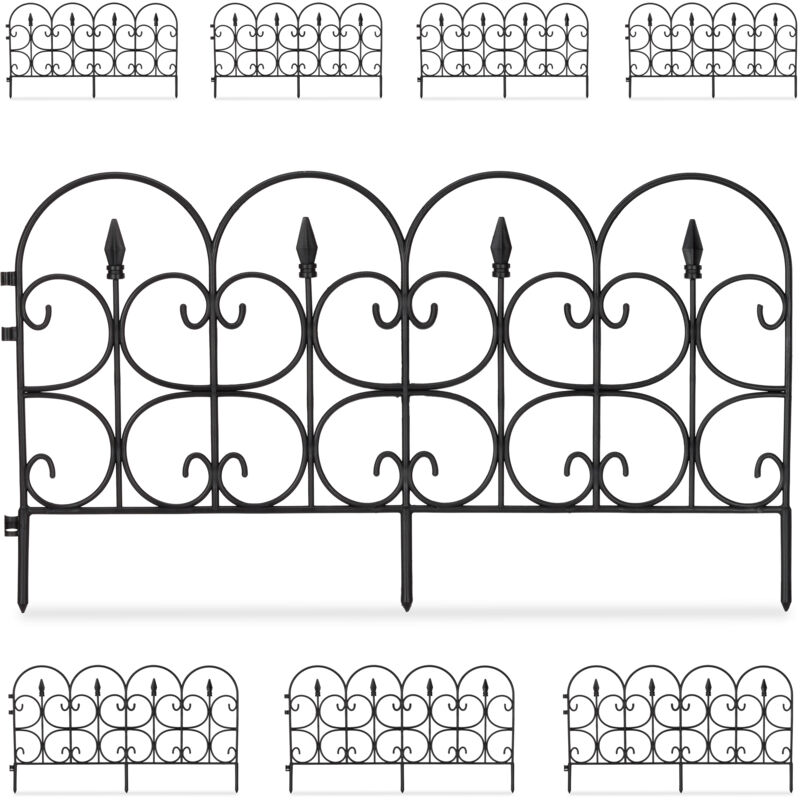 foto del prodotto relaxdays recinzione per aiuole in plastica, h x l 38 x 69 cm, set da 8, recinto decorativo, paletti per giardino, nero