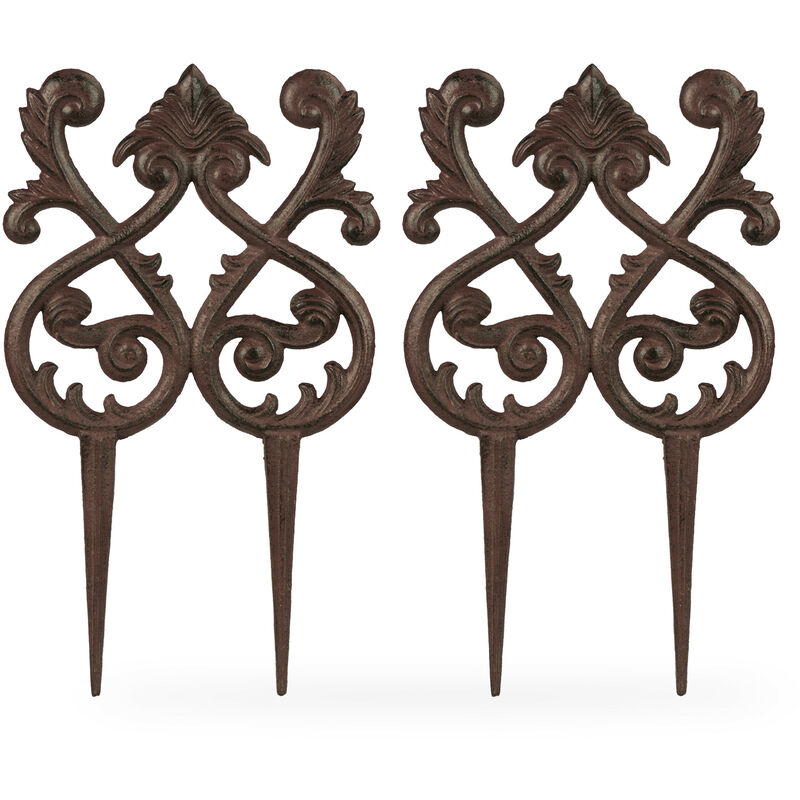 foto del prodotto relaxdays recinzione per aiuole, set 2 pannelli per cortile e giardino bordure in ghisa hxl 39,5 x 23 cm, marrone scuro