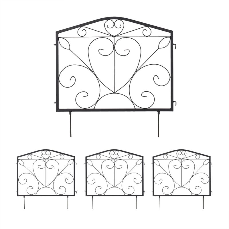 foto del prodotto relaxdays recinzione per aiuole, set 4 pannelli per cortile e giardino, design romantico, ferro, hxl 60 x 60 cm, nero