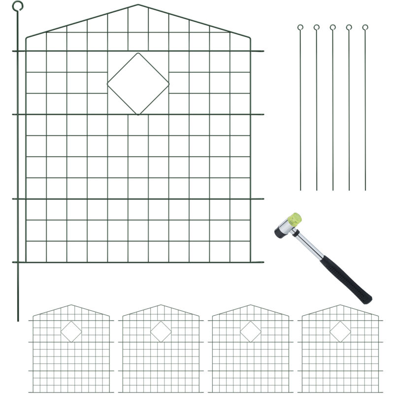 foto del prodotto relaxdays recinzione per aiuole, set 5 pannelli per stagni e prati in giardino, bordure in metallo, hxl 78x75 cm, verde