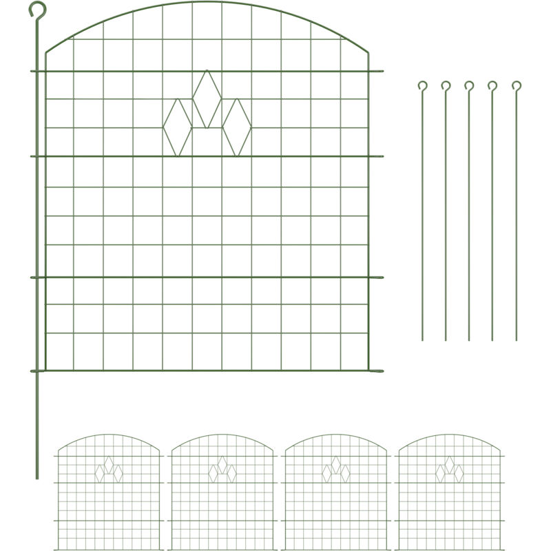foto del prodotto relaxdays recinzione per aiuole, set 5 pannelli per stagni e prati in giardino, bordure in metallo, hxl 78x76 cm, verde