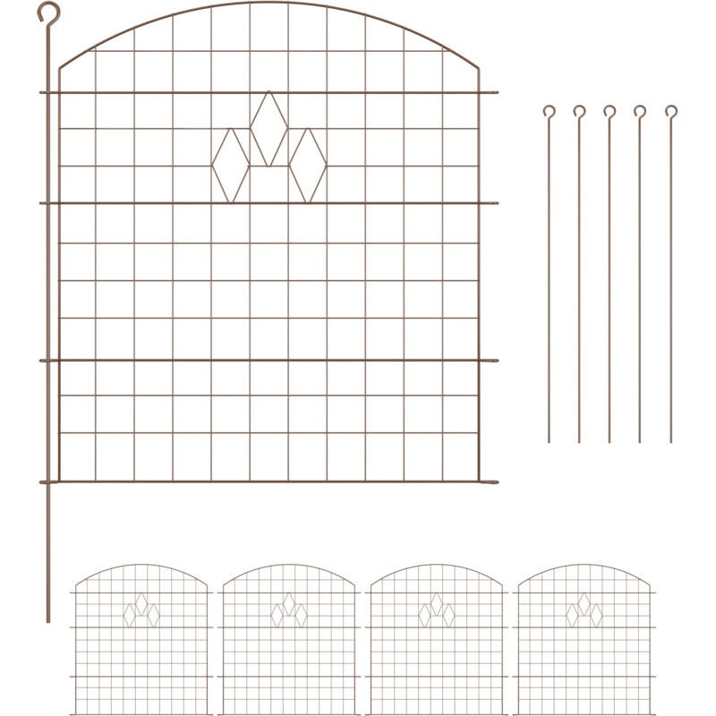 foto del prodotto relaxdays recinzione per aiuole, set 5 pannelli per stagni e prati in giardino, bordure metallo, hxl 78x76 cm, marrone