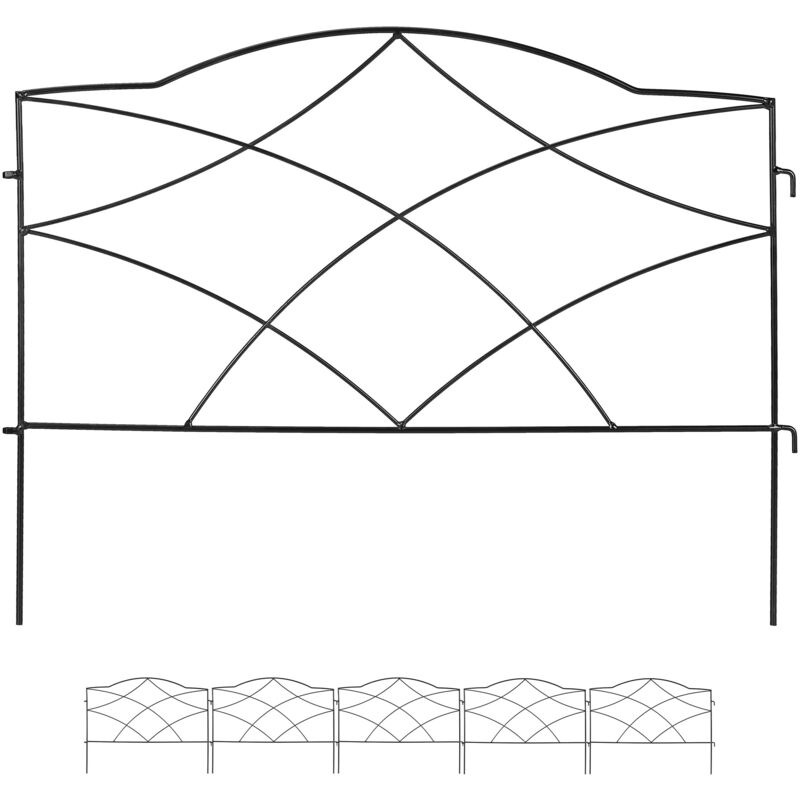 foto del prodotto relaxdays recinzione per aiuole, set 6 pannelli per cortile e giardino, bordure per prato, ferro, hxl 46 x 61 cm, nero