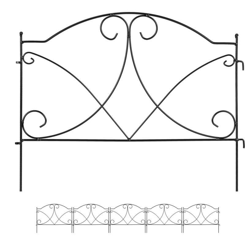 foto del prodotto relaxdays recinzione per aiuole, set 6 pannelli per cortile e giardino, bordure vintage, ferro, h x l 43 x 55 cm, nero