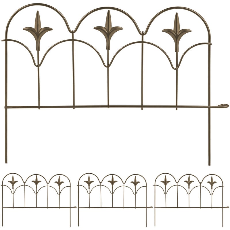 foto del prodotto relaxdays recinzione per aiuole, set da 4 pannelli per cortile e giardino, bordure in acciaio, hxl 28 x 38,5 cm, bronzo