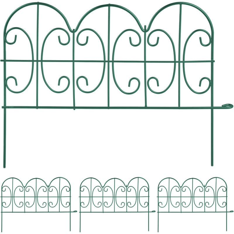 foto del prodotto relaxdays recinzione per aiuole, set da 4 pannelli per cortile e giardino, bordure in acciaio, hxl 28 x 38,5 cm, verde