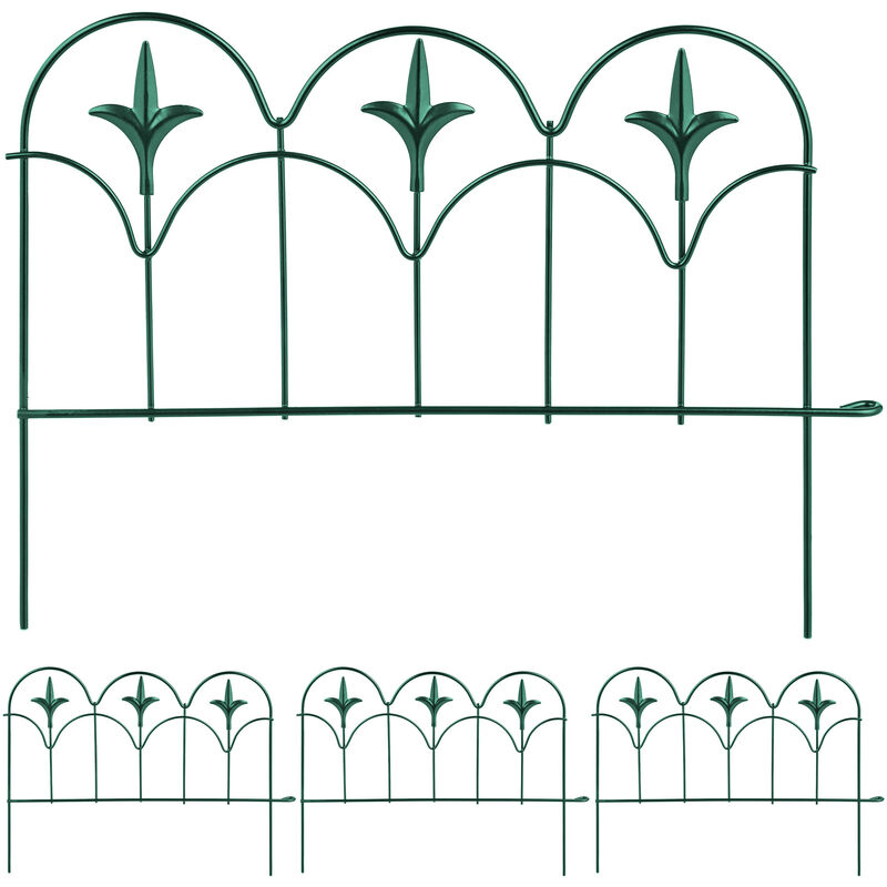 foto del prodotto relaxdays recinzione per aiuole, set da 4 pannelli per cortile e giardino, bordure in acciaio, hxl 28 x 38,5 cm, verde
