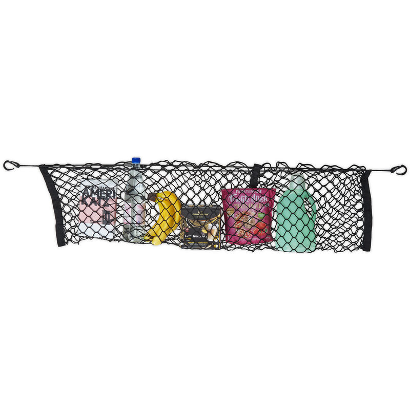 foto del prodotto relaxdays rete portaoggetti auto, 40x120 cm, portapacchi elastico e universale, con ganci bagagliaio, accessori, nero