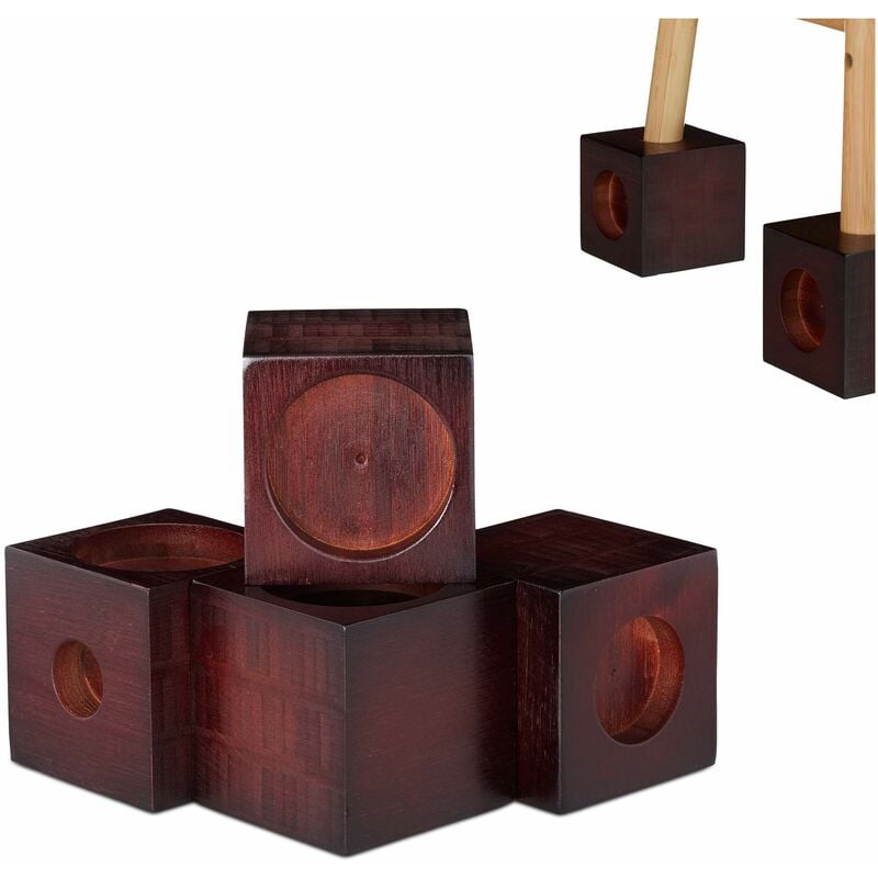 foto del prodotto relaxdays rialzo in bamb per mobili, set da 4, piedini per gambe di tavolo e sedie, h 9,4 cm, marrone scuro