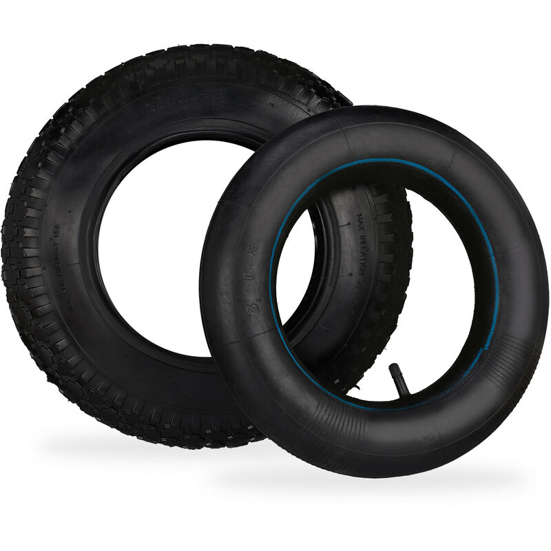 foto del prodotto relaxdays ruota di ricambio per carrello e carriole con camere d aria, pneumatici 3.50 8, con profilo, fino 154 kg, nero