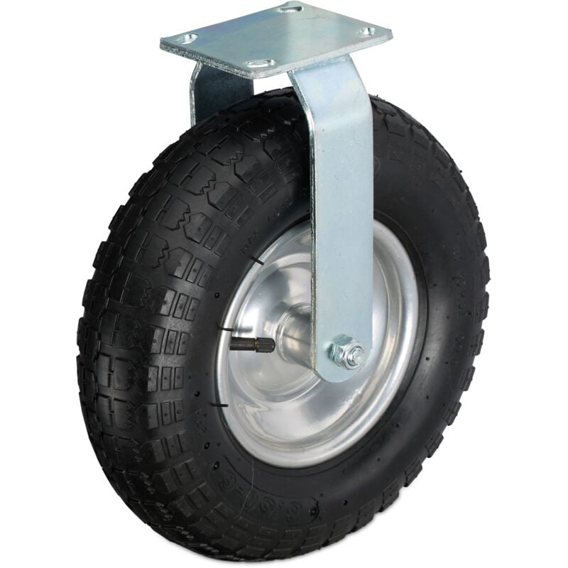 foto del prodotto relaxdays ruota per carrello fissa 3.50 6, rotella per mobili e carico di portata 120 kg, gomma gonfiabile, nero argento