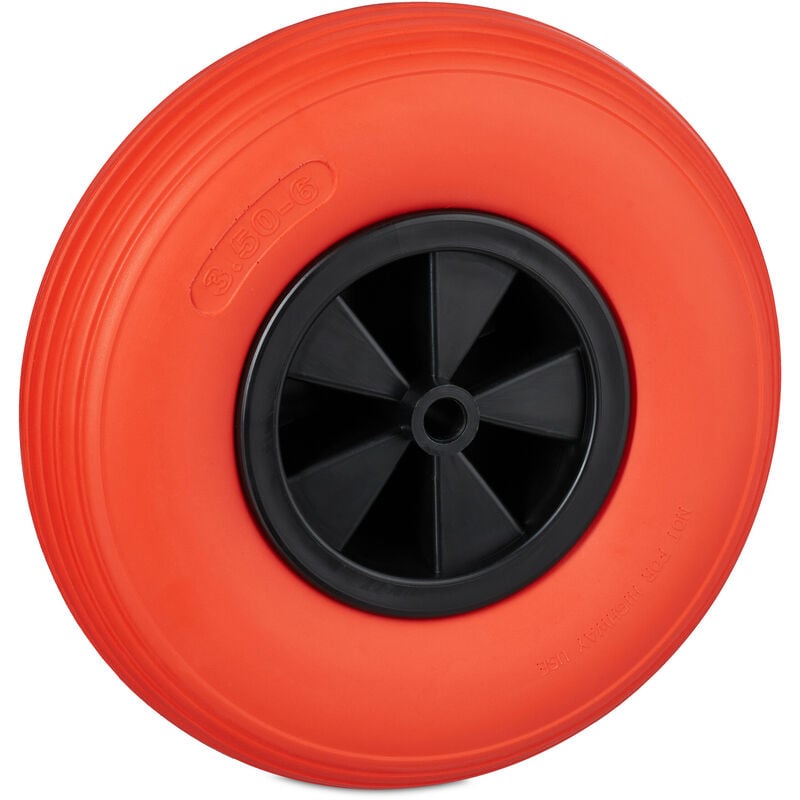foto del prodotto relaxdays ruota per carriola 3,50 6, gomma piena, cerchione plastica, ruotino scorta antiforatura, 100 kg, nero rosso