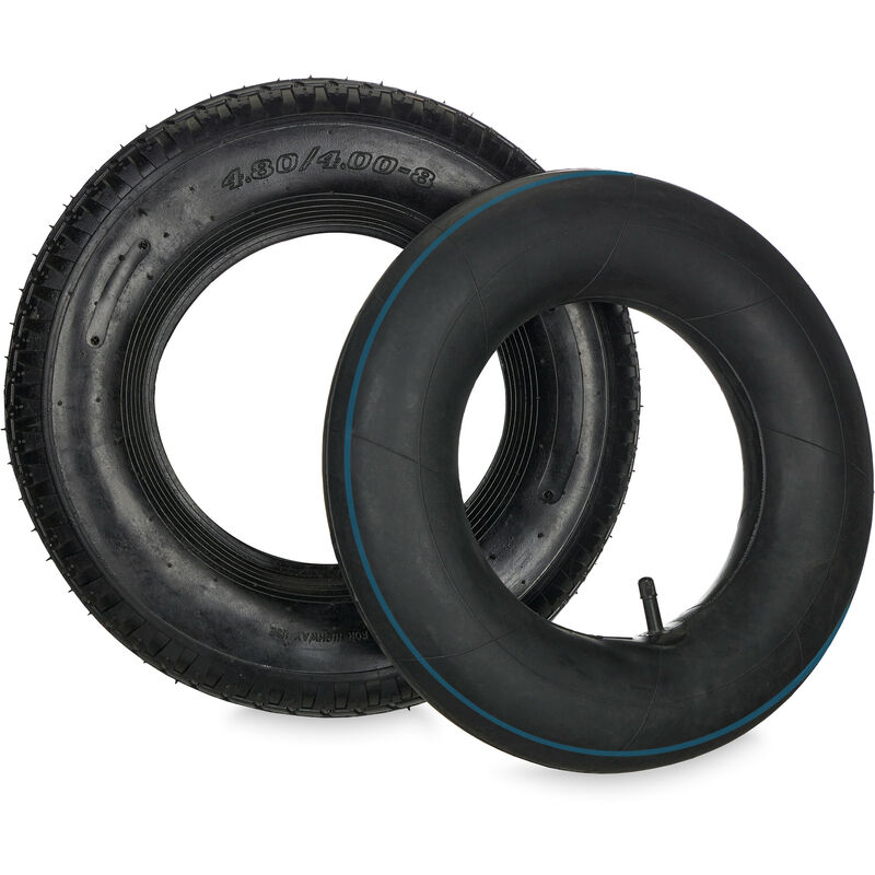 foto del prodotto relaxdays ruota per carriola con camera d aria, ruotino di scorta 4.00 8 , gomma per carrello, regge fino a 150 kg, nero