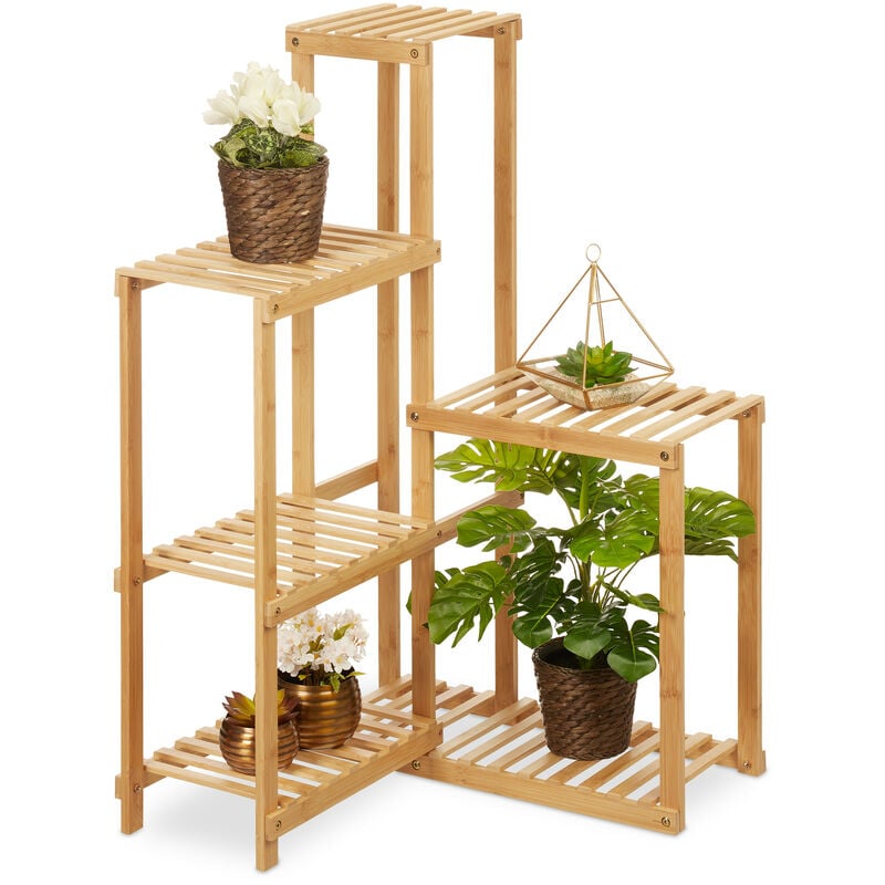 foto del prodotto relaxdays scaffale angolare portafiori in bamb , 6 ripiani porta piante, da interno, hlp 101x62x62 cm, marrone chiaro