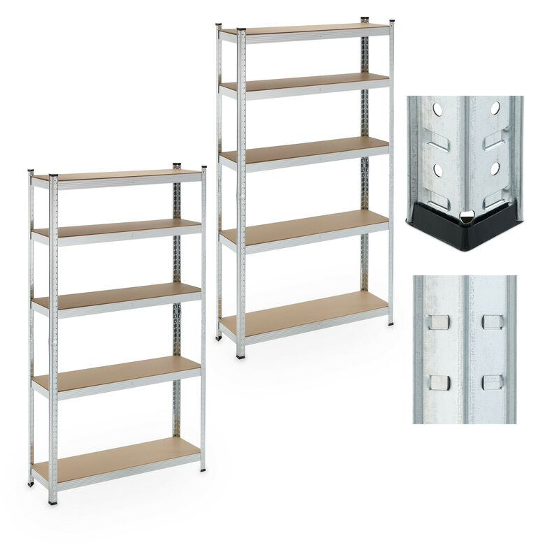 foto del prodotto relaxdays scaffale carichi pesanti , set da 2, 180x100x30 cm, 5 ripiani alta portata 500 kg, garage, acciaio, argentato