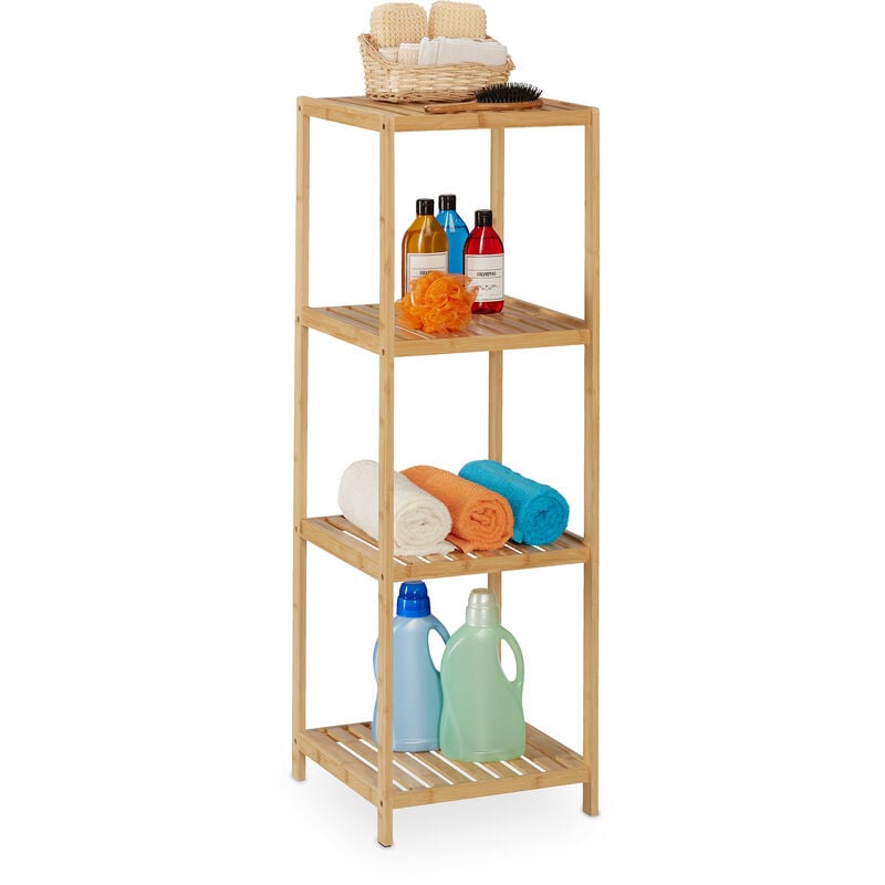 foto del prodotto relaxdays scaffale da bagno, in bamb , hlp 116,5 x 38 x 39,5 cm, 4 ripiani, mobile da terra da cucina, marrone naturale