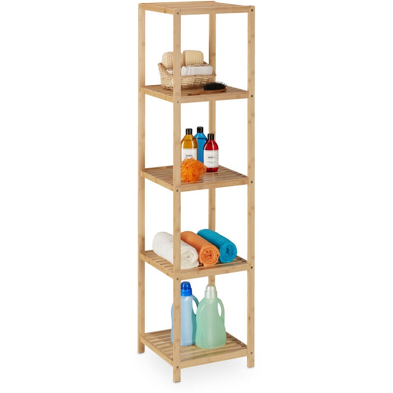 foto del prodotto relaxdays scaffale da bagno, in bamb , hlp 162 x 38 x 39,5 cm, 5 ripiani, mobile da terra da cucina, marrone naturale