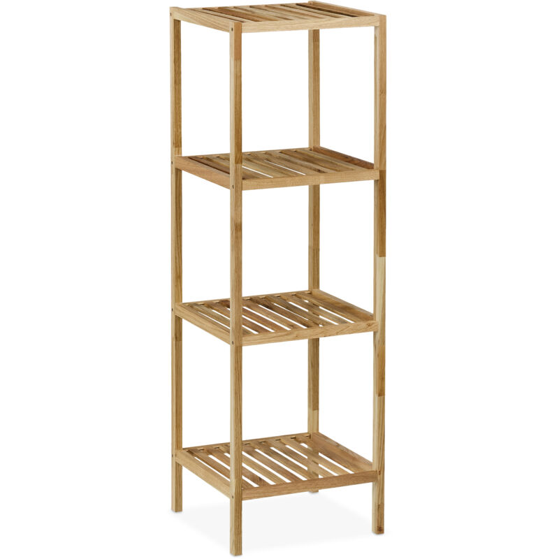 foto del prodotto relaxdays scaffale da bagno in legno di noce, hlp 113x35,5x35,5 cm, 4 ripiani, mobiletto salvaspazio cucina, naturale