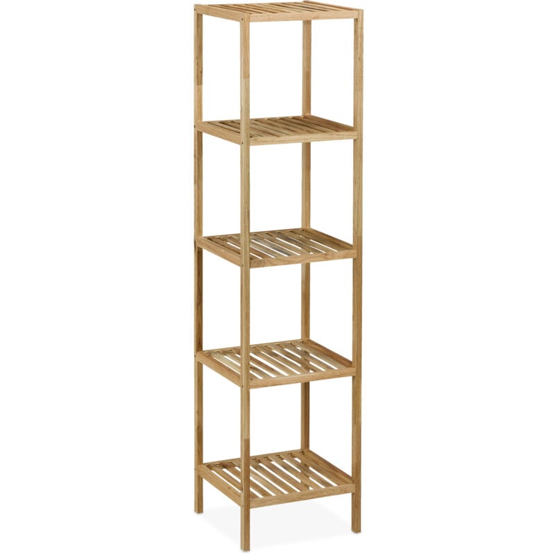 foto del prodotto relaxdays scaffale da bagno in legno di noce, hlp 146x35,5x35,5 cm, 5 ripiani, mobiletto salvaspazio cucina, naturale
