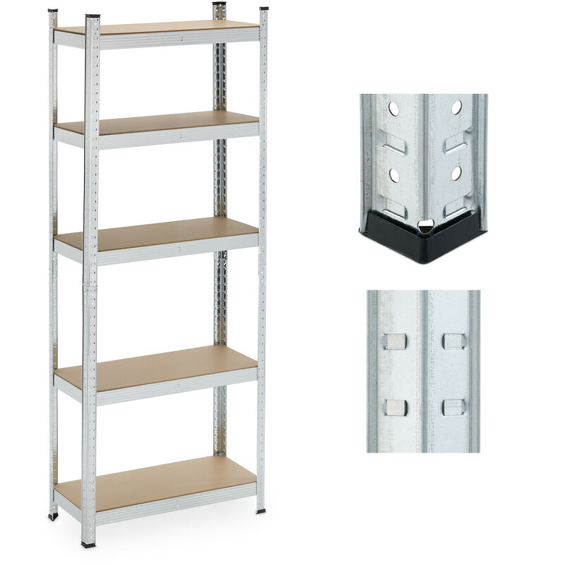 foto del prodotto relaxdays scaffale in acciaio, hlp 180 x 70x 30 cm, 5 ripiani ad alta portata 500 kg, per garage e cantina, argentato
