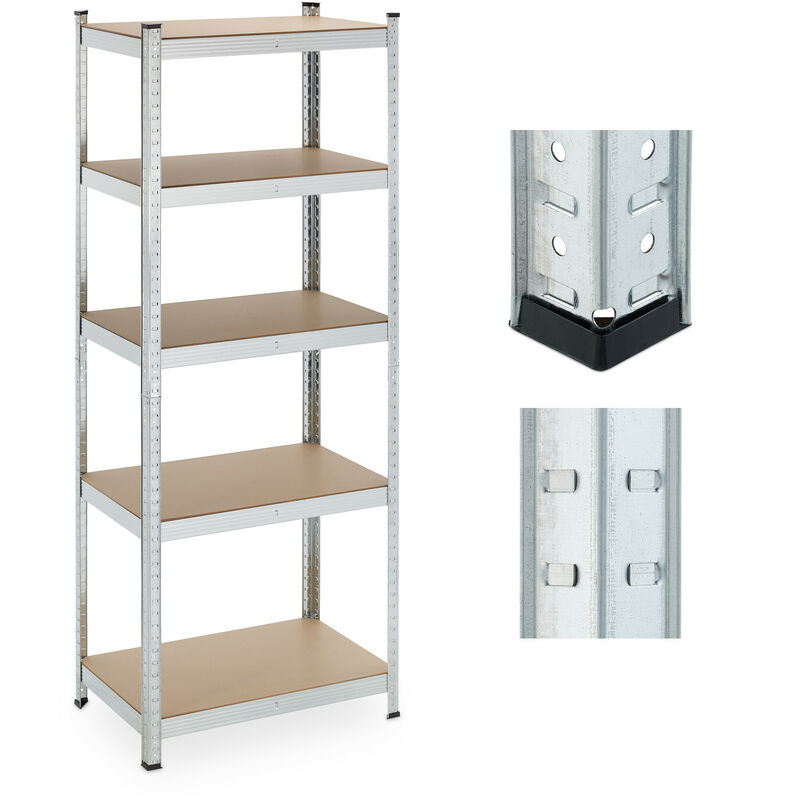 foto del prodotto relaxdays scaffale in acciaio, hlp 180 x 70x 45 cm, 5 ripiani ad alta portata 500 kg, per garage e cantina, argentato