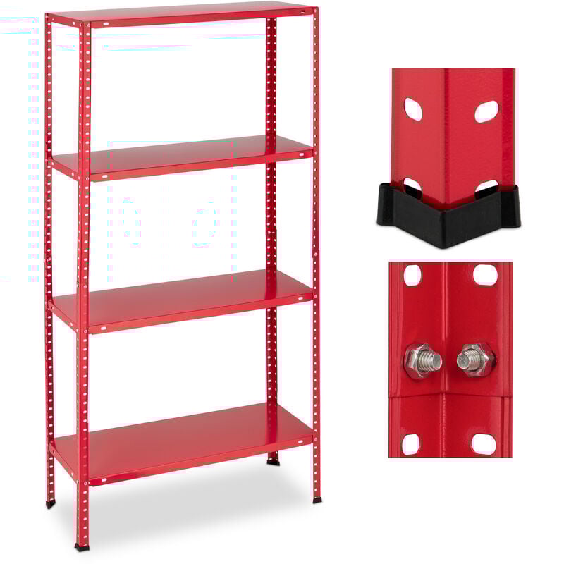 foto del prodotto relaxdays scaffale in acciaio, hxlxp 147,5 x 75,5 x 30,5 cm, carico 160 kg, con 4 ripiani, per garage e cantina, rosso