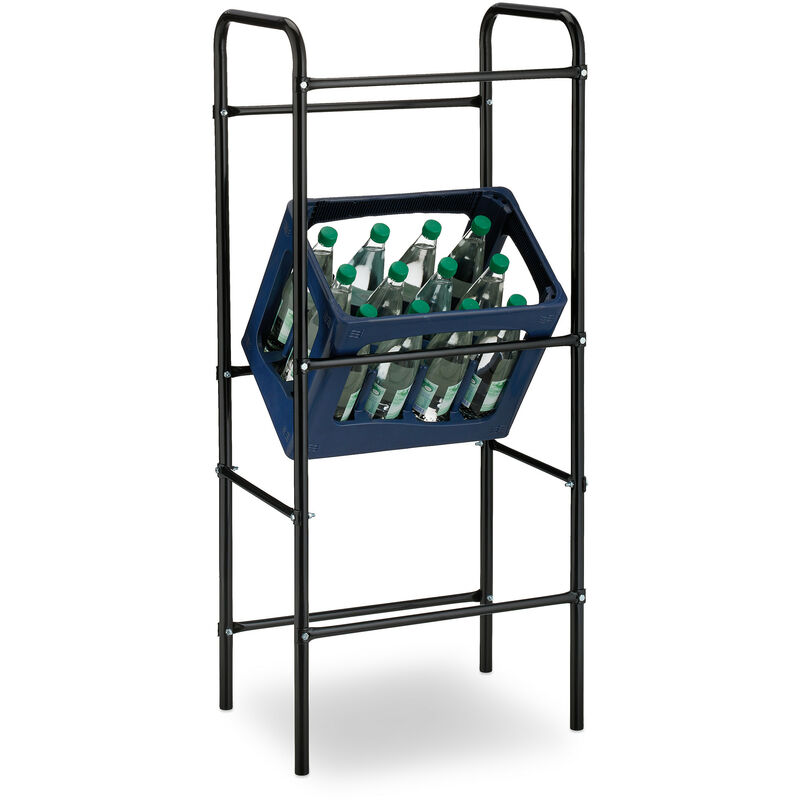 foto del prodotto relaxdays scaffale per casse d acqua, hxlxp 116 x 50 x 34 cm, scaffalatura per 3 cassette bevande, in acciaio, nero