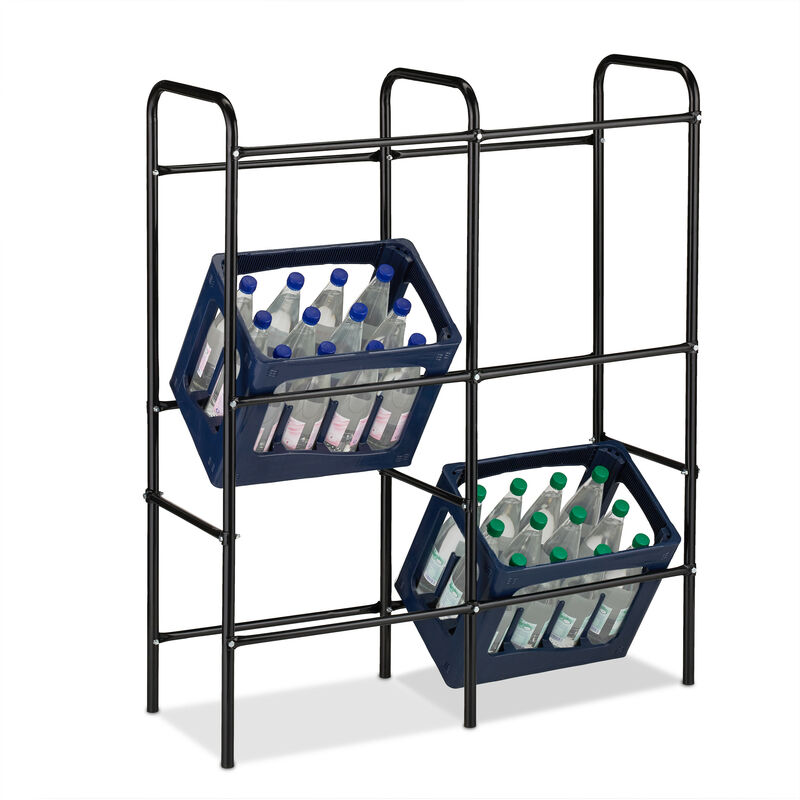 foto del prodotto relaxdays scaffale per casse d acqua, hxlxp 116 x 95 x 34 cm, scaffalatura per 6 cassette bevande, in acciaio, nero