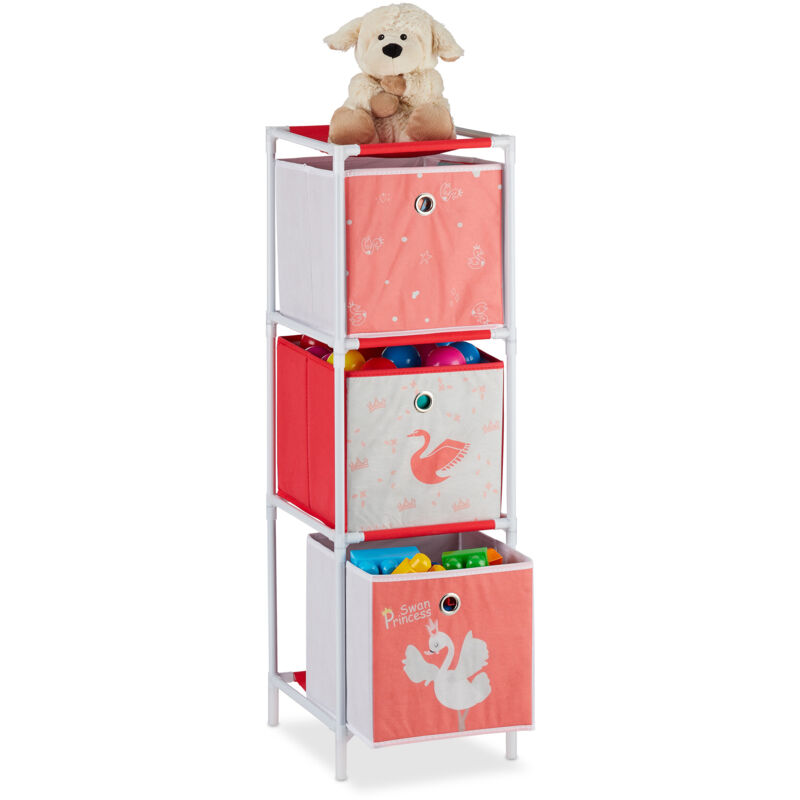 foto del prodotto relaxdays scaffale per giocattoli con 3 scatole, bambini bambine design swan princess hbt 89x27,5x30 cm, bianco rosso