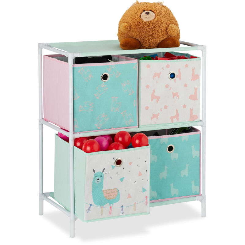 foto del prodotto relaxdays scaffale per giocattoli con 4 scatole, per bambini bambine design lama armadio hlp 62x53x30 cm, multicolore
