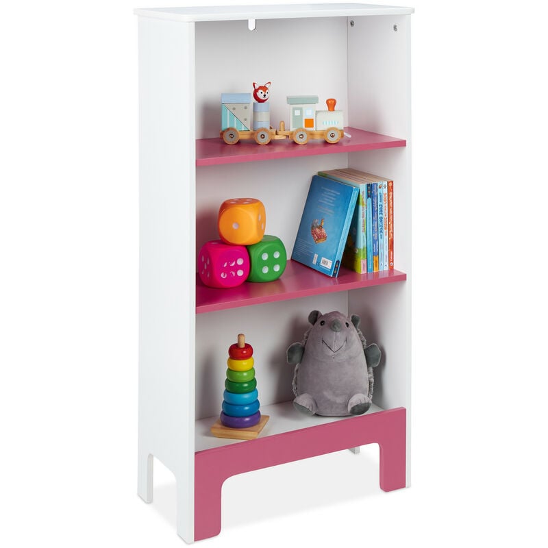 foto del prodotto relaxdays scaffale per la cameretta dei bambini, organizer per libri e giocattoli, hxlxp 91x48x24 cm, mdf, bianco rosa