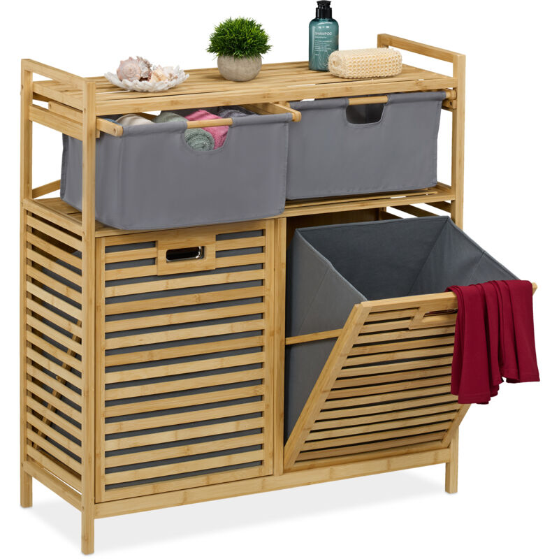 foto del prodotto relaxdays scaffale portabiancheria, 2 cesti per biancheria da 40 l e 2 cassetti, hlp 95x88x33 cm, in bamb , naturale