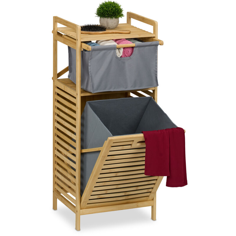 foto del prodotto relaxdays scaffale portabiancheria da bagno, cesto per biancheria 30 l e cassetto, hlp 95x40x33 cm, in bamb , naturale