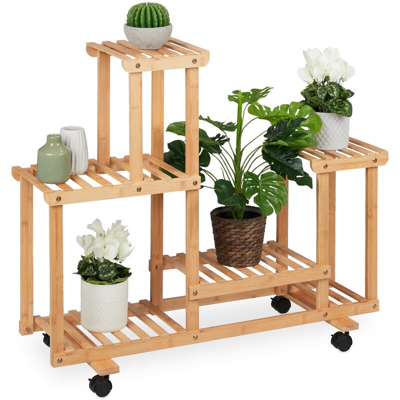 foto del prodotto relaxdays scaffale portafiori in bamb , fioriera interno con 6 mensole porta piante, hxlxp 79 x 95 x 36 cm, naturale