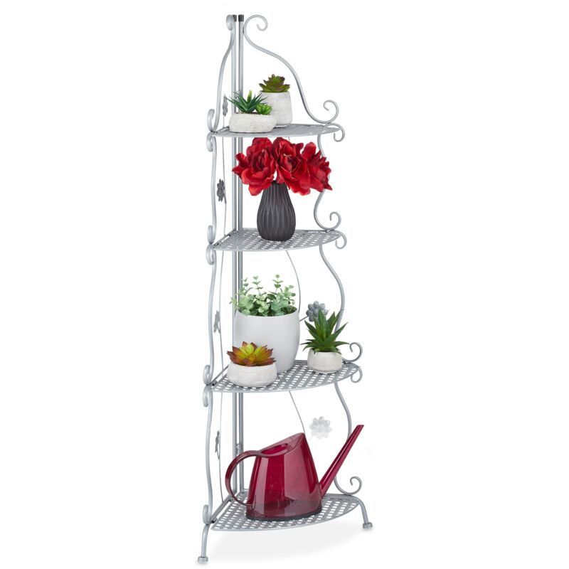 foto del prodotto relaxdays scaffale portafiori in metallo, fioriera ad angolo con 4 mensole porta piante, hlp 113,5 x 31 x 31 cm, argento, ferro