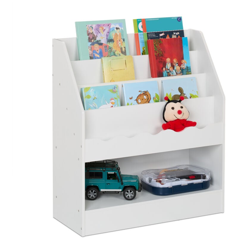 foto del prodotto relaxdays scaffale portagiochi bambini, libreria con 5 scomparti porta libri e giocattoli, hlp 80 x 70 x 30 cm, bianco