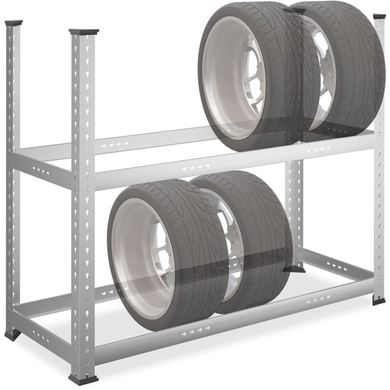 foto del prodotto relaxdays scaffale portagomme per 8 pneumatici, 102 x 124 x 48 cm, 100 kg, acciaio zincato, garage e officina, argento