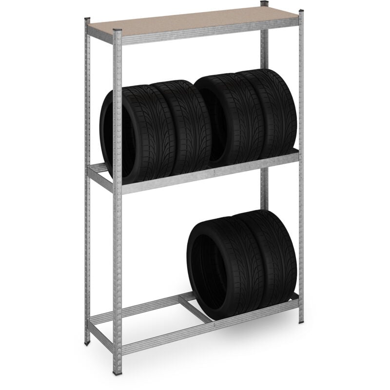 foto del prodotto relaxdays scaffale portagomme per 8 pneumatici, hlp 180x120x40 cm, 795 kg, acciaio zincato, garage e officina, argento