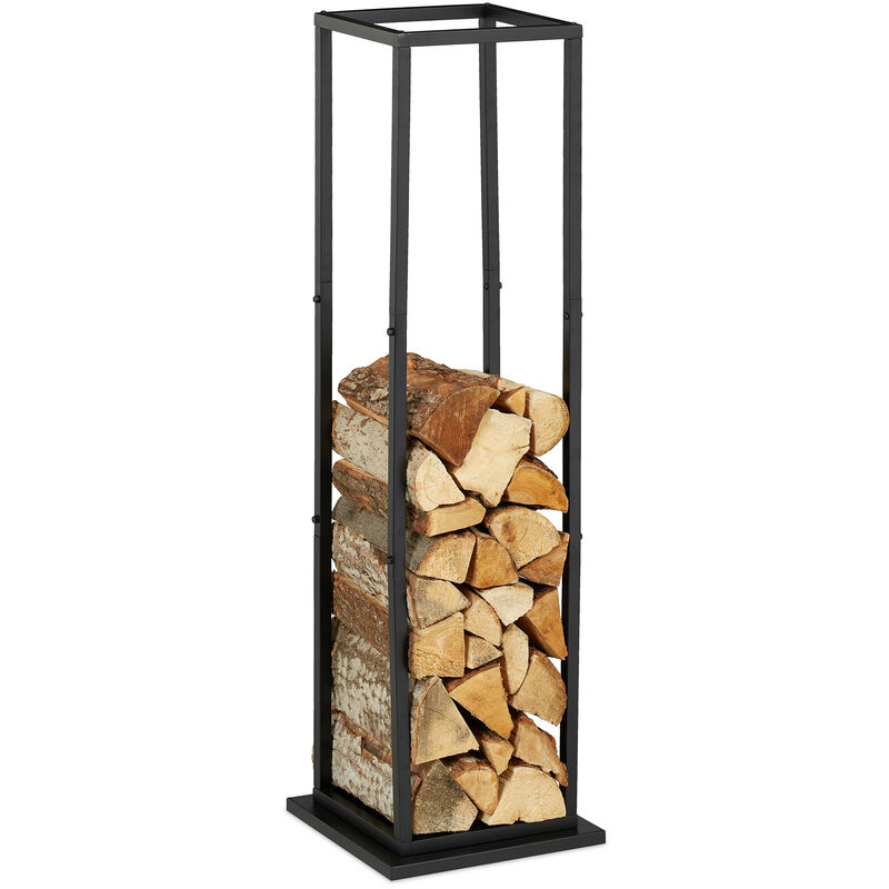 foto del prodotto relaxdays scaffale portalegna da interno in metallo, per ceppi da camino, hlp 121x35x35 cm, porta legna da ardere, nero