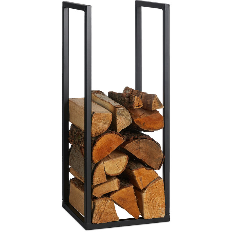foto del prodotto relaxdays scaffale portalegna da interno in metallo, per ceppi da camino, hlp 75x30x30 cm, porta legna da ardere, nero