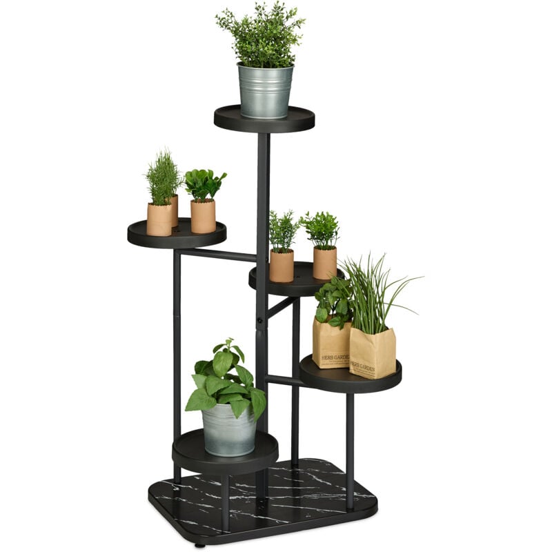foto del prodotto relaxdays scaffale portapiante a 5 ripiani in acciaio, scala portafiori, supporto vasi di piante, hlp 80x47x47 cm, nero