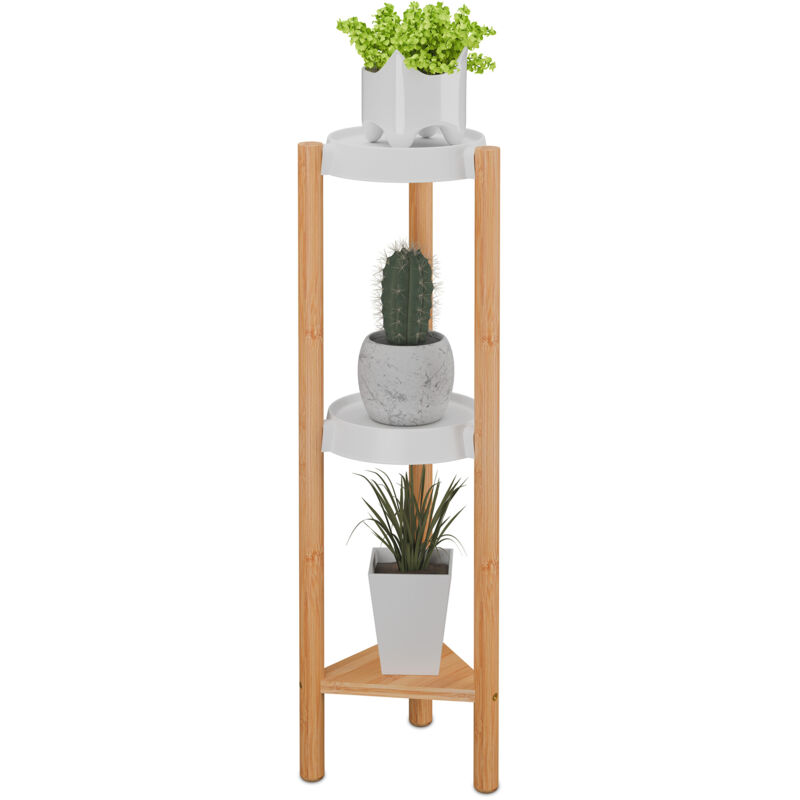 foto del prodotto relaxdays scaffale portapiante con 3 ripiani in plastica, scala portafiori, supporto vasi, 78x25x22 cm, bamb , naturale