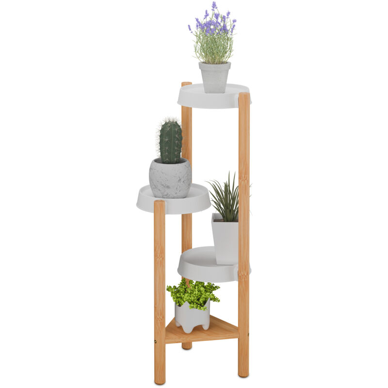 foto del prodotto relaxdays scaffale portapiante con 4 ripiani in plastica, scala portafiori, supporto vasi, 78x28x34 cm, bamb , naturale