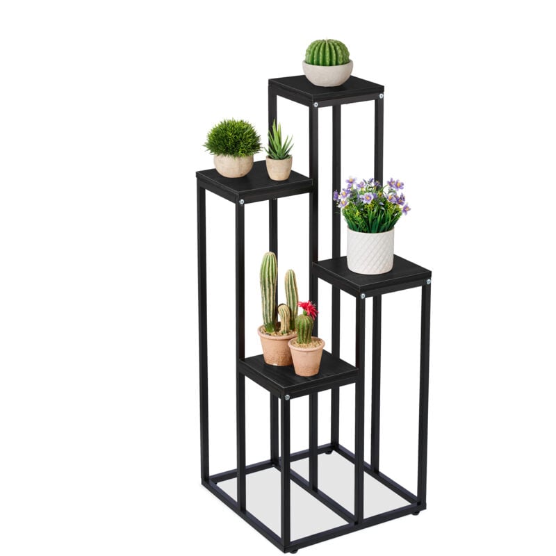 foto del prodotto relaxdays scaffale portavasi, 4 ripiani quadrati, mobile portafiori in metallo, 100x40x40 cm, tavolino per vasi, nero