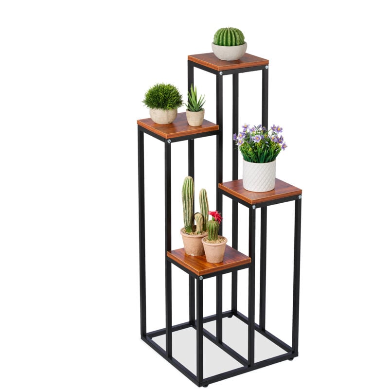 foto del prodotto relaxdays scaffale portavasi, 4 ripiani quadrati, mobile portafiori in metallo, 100x40x40 cm tavolino vasi, marrone nero