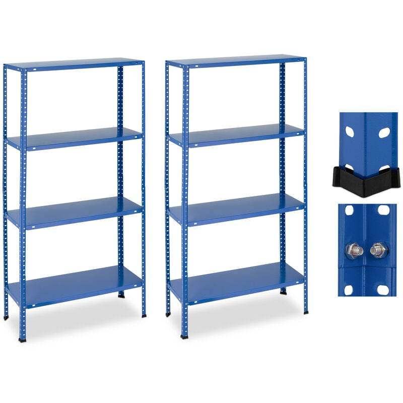 foto del prodotto relaxdays scaffali in acciaio, set da 2, 147,5x75,5x30,5 cm, 4 ripiani regolabili, carico 160 kg, garage e cantina, blu