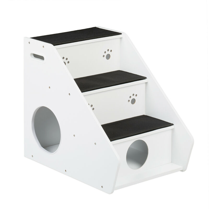foto del prodotto relaxdays scaletta a 3 gradini per cani e gatti, per tappeto, letto e divano, hxlxp 52,5 x 42 x 60 cm, bianco nero
