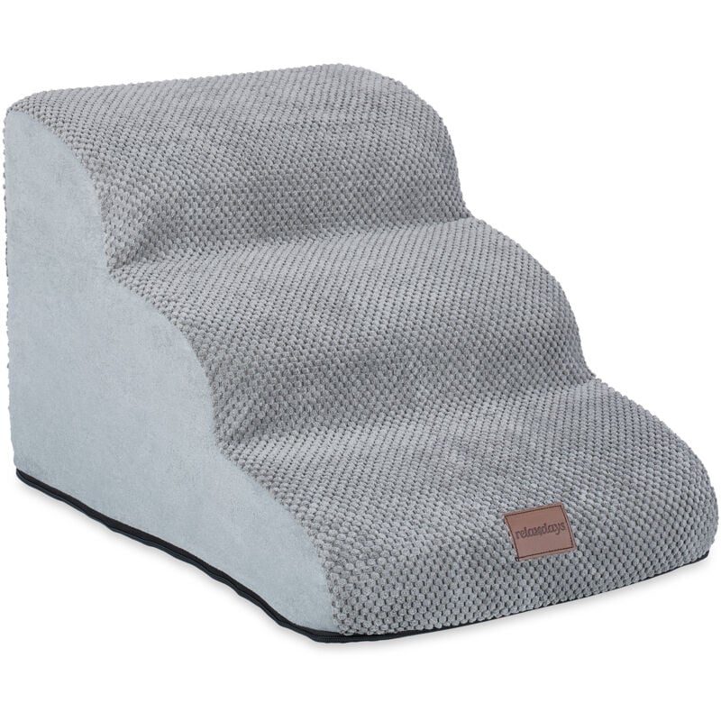 foto del prodotto relaxdays scaletta a 3 gradini per cani piccoli e gatti, salire e scendere dal letto e divano, hlp 33x41x54 cm, grigio