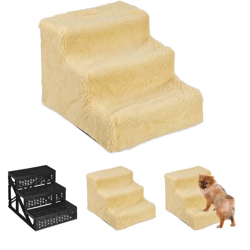foto del prodotto relaxdays scaletta a 3 gradini, per cani piccoli grandi, letto divano fodera in tessuto, interni, 30x35x45 cm, beige